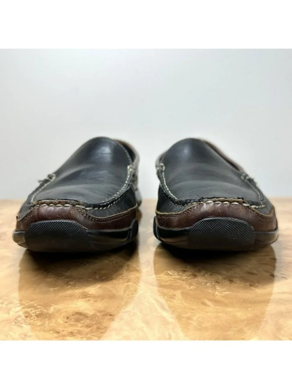 Allen Edmonds Boulder Mens 9.5 Black Brown Leather Driving Loafers Moc Toe
